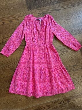 Vineyard Vines Hot Pink Floral Tiered Long Sleeve Dress